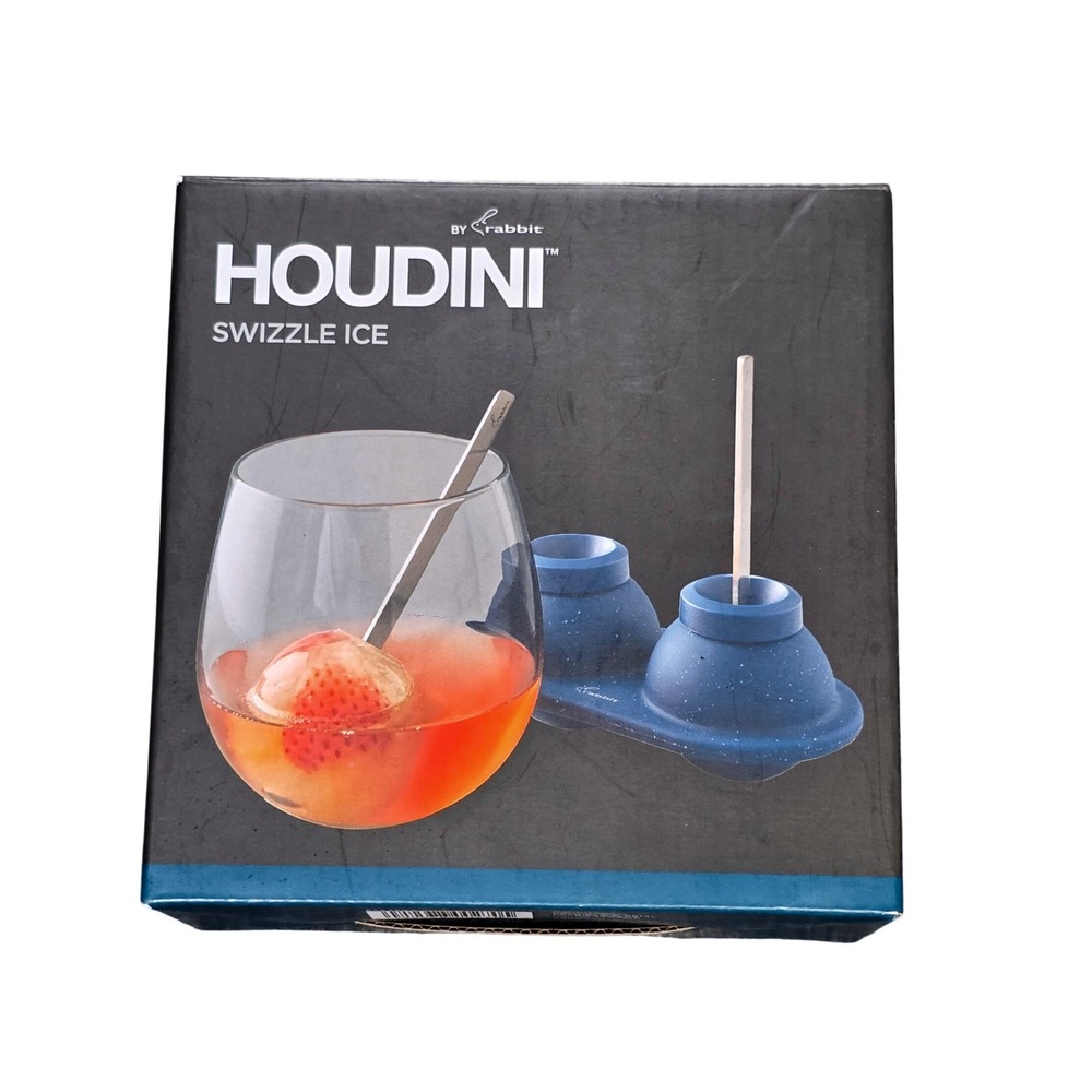 Houdini by Rabbit Swizzle Ice Mold Blue Silicone Stainless Steel Sticks New